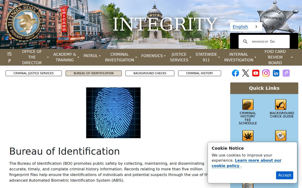 Illinois State Police repository for Winnebago County criminal history