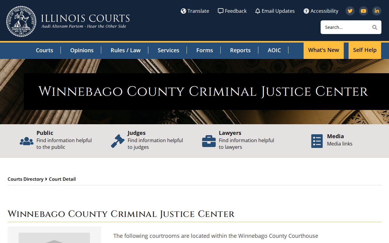 Winnebago County Criminal Justice Center court directory