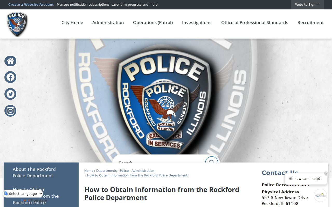 Rockford criminal history police records instructions