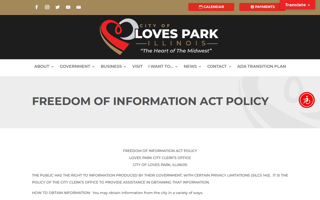 Winnebago County Loves Park criminal records FOIA policy source