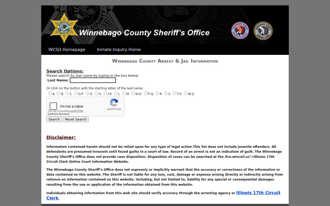 Winnebago County South Beloit arrest booking criminal records source